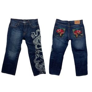 Ed Hardy Snake and Dragon vintage Embroidered Demin jeans size 34
